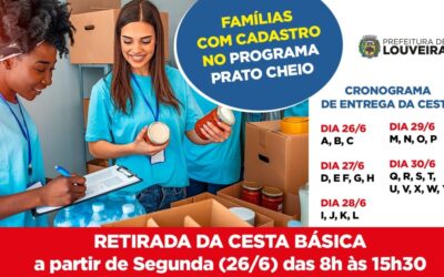 Famílias com cadastro no Programa Prato Cheio da Prefeitura de Louveira podem retirar a cesta básica a partir de segunda (26)