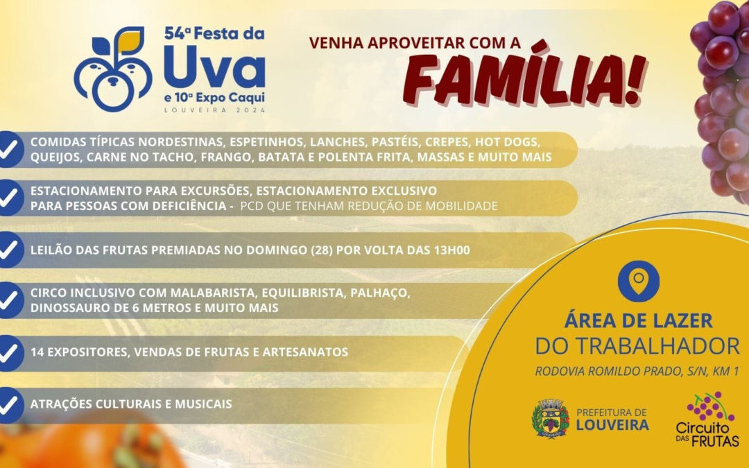 54ª Festa da Uva e 10ª Expo Caqui de Louveira contará com ampla praça de alimentação